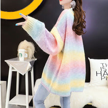 Load image into Gallery viewer, Women Sweater Pullover Rainbow Girls Japanese Knitted Jumper Loose Oversize Spring And Autumn Long Sleeve Pink Blue Top 2021