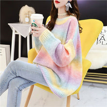 Load image into Gallery viewer, Women Sweater Pullover Rainbow Girls Japanese Knitted Jumper Loose Oversize Spring And Autumn Long Sleeve Pink Blue Top 2021