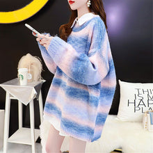 Load image into Gallery viewer, Women Sweater Pullover Rainbow Girls Japanese Knitted Jumper Loose Oversize Spring And Autumn Long Sleeve Pink Blue Top 2021
