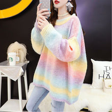 Load image into Gallery viewer, Women Sweater Pullover Rainbow Girls Japanese Knitted Jumper Loose Oversize Spring And Autumn Long Sleeve Pink Blue Top 2021