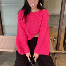 Load image into Gallery viewer, Women Sweater Streetwear Knitted Solid Ladies Sweater Elegant Jumper Long Sleeve O-neck Pullover Pink Top Winter Autumn Sweaters