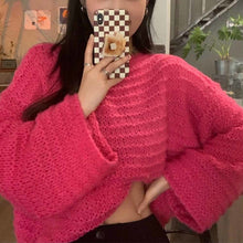 Load image into Gallery viewer, Women Sweater Streetwear Knitted Solid Ladies Sweater Elegant Jumper Long Sleeve O-neck Pullover Pink Top Winter Autumn Sweaters