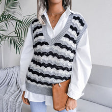 Load image into Gallery viewer, Women Sweater Vest Hollow Out 2021 Autumn Striped Sleeveless V-Neck Loose Pullovers Vest Knitted Sweater Chic Oversize Tank Tops