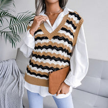 Load image into Gallery viewer, Women Sweater Vest Hollow Out 2021 Autumn Striped Sleeveless V-Neck Loose Pullovers Vest Knitted Sweater Chic Oversize Tank Tops