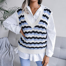 Load image into Gallery viewer, Women Sweater Vest Hollow Out 2021 Autumn Striped Sleeveless V-Neck Loose Pullovers Vest Knitted Sweater Chic Oversize Tank Tops
