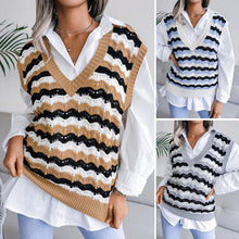 Load image into Gallery viewer, Women Sweater Vest Hollow Out 2021 Autumn Striped Sleeveless V-Neck Loose Pullovers Vest Knitted Sweater Chic Oversize Tank Tops