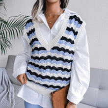 Load image into Gallery viewer, Women Sweater Vest Hollow Out 2021 Autumn Striped Sleeveless V-Neck Loose Pullovers Vest Knitted Sweater Chic Oversize Tank Tops