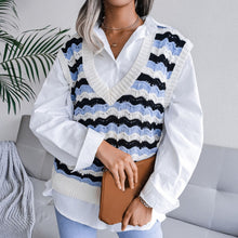 Load image into Gallery viewer, Women Sweater Vest Hollow Out 2021 Autumn Striped Sleeveless V-Neck Loose Pullovers Vest Knitted Sweater Chic Oversize Tank Tops