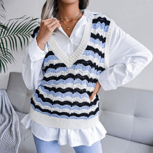 Load image into Gallery viewer, Women Sweater Vest Hollow Out 2021 Autumn Striped Sleeveless V-Neck Loose Pullovers Vest Knitted Sweater Chic Oversize Tank Tops