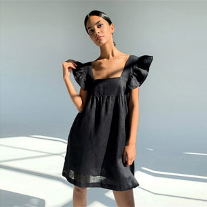 Women Sweet Butterfly Sleeve Mini Dress Sexy Square Collar Backless Loose Dress 2021 Female New Summer Casual Solid Dresses