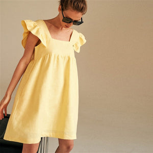 Women Sweet Butterfly Sleeve Mini Dress Sexy Square Collar Backless Loose Dress 2021 Female New Summer Casual Solid Dresses