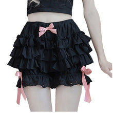 Load image into Gallery viewer, Women Sweet Lolita Pantaloons Costume Elastic Waist Layered Ruffle Lace Trim Lantern Shorts Bowknot Bubble Bloomers Under Shorts