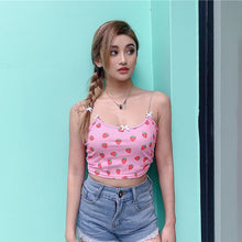 Load image into Gallery viewer, Women Sweet Strawberry Print Crop Tops Pink Bow Summer Beach Tanks Sun-tops Camisole