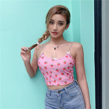 Load image into Gallery viewer, Women Sweet Strawberry Print Crop Tops Pink Bow Summer Beach Tanks Sun-tops Camisole