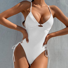 Load image into Gallery viewer, Women Swimsuit Solid Color One Piece Beachwear Padded Underwire Drawstring Swimwear for Swimming one piece bikini push up woman