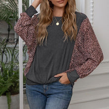 Load image into Gallery viewer, Women T-Shirt 2021 New Leopard Splicing Batwing Long Sleeve O-neck  Fashion Streetwear  Loose Casual  Female Tops XL Spring