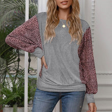 Load image into Gallery viewer, Women T-Shirt 2021 New Leopard Splicing Batwing Long Sleeve O-neck  Fashion Streetwear  Loose Casual  Female Tops XL Spring