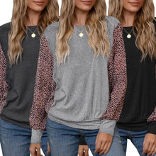 Load image into Gallery viewer, Women T-Shirt 2021 New Leopard Splicing Batwing Long Sleeve O-neck  Fashion Streetwear  Loose Casual  Female Tops XL Spring