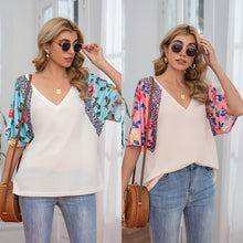 Load image into Gallery viewer, Women T Shirt 2021 Spring Summer Tees Waffle Knit Sexy V Neck Floral Leopard Print Splicing Sirts Loose Casual Female Tops