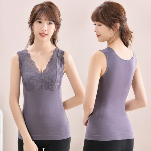 Women Thermal Underwear Comfortable Plush Bar Sexy Lace Vest Thermo Lingerie Female Bra With Breast Pad Seamless Shirt Warm Top