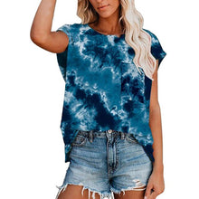 Load image into Gallery viewer, Women Tie Dye Scenery Printed Blouses Fashion Summer Shirts Casual Loose Short Sleeve Cowl Neck Tunic Tops blusas mujer блузки