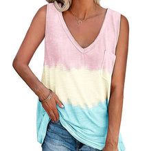Load image into Gallery viewer, Women Tie dye Printing Loose Casual Tanks With Chest Pocket Color Matching Sleeveless T-shirt Top V-Neck Lady Tank