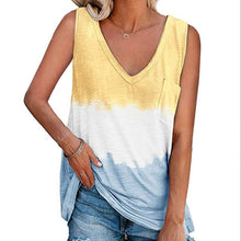 Load image into Gallery viewer, Women Tie dye Printing Loose Casual Tanks With Chest Pocket Color Matching Sleeveless T-shirt Top V-Neck Lady Tank