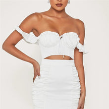 Load image into Gallery viewer, Women Top 2021 Solid Fungus New Summer Crop Tops Bandage Sexy Fashion Slim White Slash Neck Backless Temperament