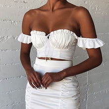 Load image into Gallery viewer, Women Top 2021 Solid Fungus New Summer Crop Tops Bandage Sexy Fashion Slim White Slash Neck Backless Temperament