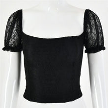 Load image into Gallery viewer, Women Top New Summer 2021 Black Sexy Backless Bandage Lace Short Solid Square Collar Temperament Personality Fashion