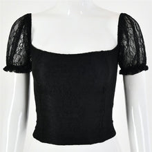 Load image into Gallery viewer, Women Top New Summer 2021 Black Sexy Backless Bandage Lace Short Solid Square Collar Temperament Personality Fashion