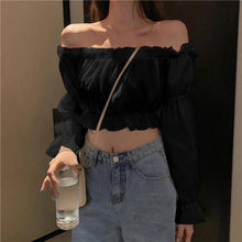 Load image into Gallery viewer, Women Top Sexy Blouse Off Shoulder Top Long Sleeve Club Party White Shirt Puff Sleeve Ruffle Tunic Crop Top Summer Tube Top