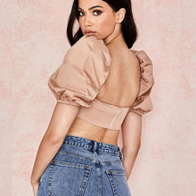 Load image into Gallery viewer, Women Top Summer 2021 Puff Sleeve New Sexy Fashion Slim Fungus Bandage Short Khaki Square Collar Temperament Lady