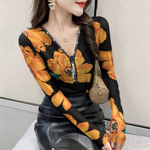 Load image into Gallery viewer, Women Tops And Blouse Floral Print Vintage Blouse Shirt Korean Fashion Sexy Slim Mesh Shirts Undershirt Blusa Feminina