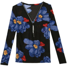 Load image into Gallery viewer, Women Tops And Blouse Floral Print Vintage Blouse Shirt Korean Fashion Sexy Slim Mesh Shirts Undershirt Blusa Feminina