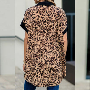 Women Tops Blouses 2021 Spring Summer Leopard Short Sleeve Blouse Shirt V Neck Button Cotton Blouse Loose Shirts Blusas Camisa