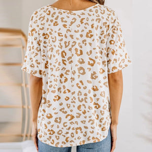 Women Tops Blouses 2021 Spring Summer Leopard Short Sleeve Blouse Shirt V Neck Pullovers Cotton Blouse Shirts Blusas Camisa