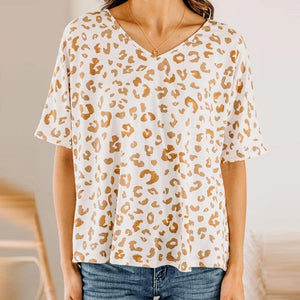 Women Tops Blouses 2021 Spring Summer Leopard Short Sleeve Blouse Shirt V Neck Pullovers Cotton Blouse Shirts Blusas Camisa