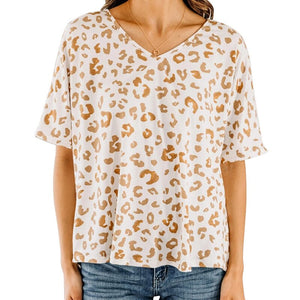 Women Tops Blouses 2021 Spring Summer Leopard Short Sleeve Blouse Shirt V Neck Pullovers Cotton Blouse Shirts Blusas Camisa