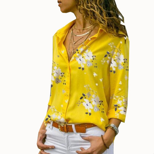 Women Tops Blouses 2021 Spring Summer Shirt Long Sleeve Print Chiffon Blouse Female Button Up Shirts Plus Size S-5XL Lapel Blusa