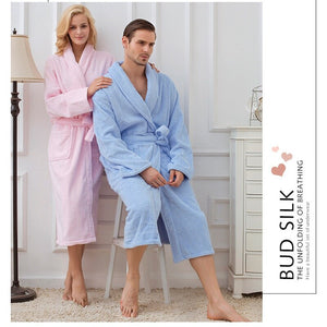 Women Towel Bathrobe 100%Cotton Long Thick Absorbent Terry Bath Robe Kimono Men LightWeight Waffle Solid Dressing Gown Sleepwear