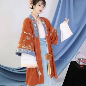 Women Traditional Chinese Style Hanfu Retro Embroidery Fairy Princess Dress Folk Dance Party Outfits Qipao Cosplay Costume Set