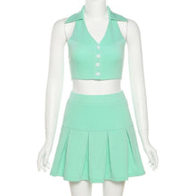 Load image into Gallery viewer, Women Two Piece Outfits 2021 Sexy Crop Top and Pleated Skirt Set Green Outfits 2 Peice Set Women Matching Sets 2 Piece Skirt Set