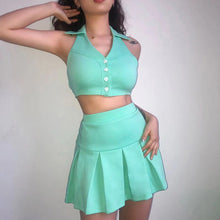 Load image into Gallery viewer, Women Two Piece Outfits 2021 Sexy Crop Top and Pleated Skirt Set Green Outfits 2 Peice Set Women Matching Sets 2 Piece Skirt Set