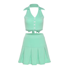 Load image into Gallery viewer, Women Two Piece Outfits 2021 Sexy Crop Top and Pleated Skirt Set Green Outfits 2 Peice Set Women Matching Sets 2 Piece Skirt Set