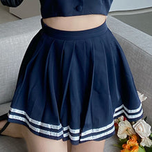 Load image into Gallery viewer, Women Two Piece Set Conjuntos De Vestido Sweet Chic Navy Collar Short Halter Top + JK Pleated Skirt Suits Ropa Mujer Verano 2021