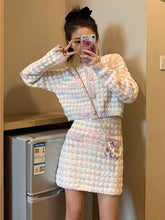Load image into Gallery viewer, Women Two Piece Set Sweet Multicolor Knit Long Sleeve-Casual Cardigan Crop Sweater+Bodycon Skirt Female Knitwear 2 Piece Outfits