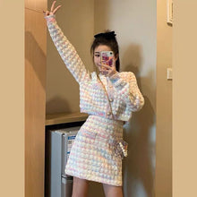 Load image into Gallery viewer, Women Two Piece Set Sweet Multicolor Knit Long Sleeve-Casual Cardigan Crop Sweater+Bodycon Skirt Female Knitwear 2 Piece Outfits