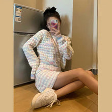 Load image into Gallery viewer, Women Two Piece Set Sweet Multicolor Knit Long Sleeve-Casual Cardigan Crop Sweater+Bodycon Skirt Female Knitwear 2 Piece Outfits
