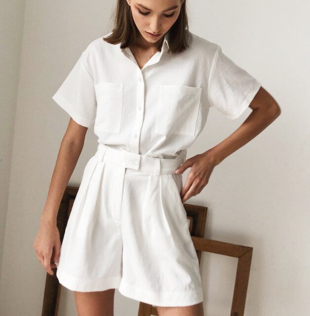 Women Two Pieces Sets Short Sleeve Blouses And Shorts High Waist Shorts Fashion Clothes And Summer Shorts Suit Women's Tracksuit